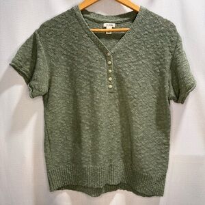 L.L. Bean Women’s Green Short Sleeve Cotton Henley Sweater Size M